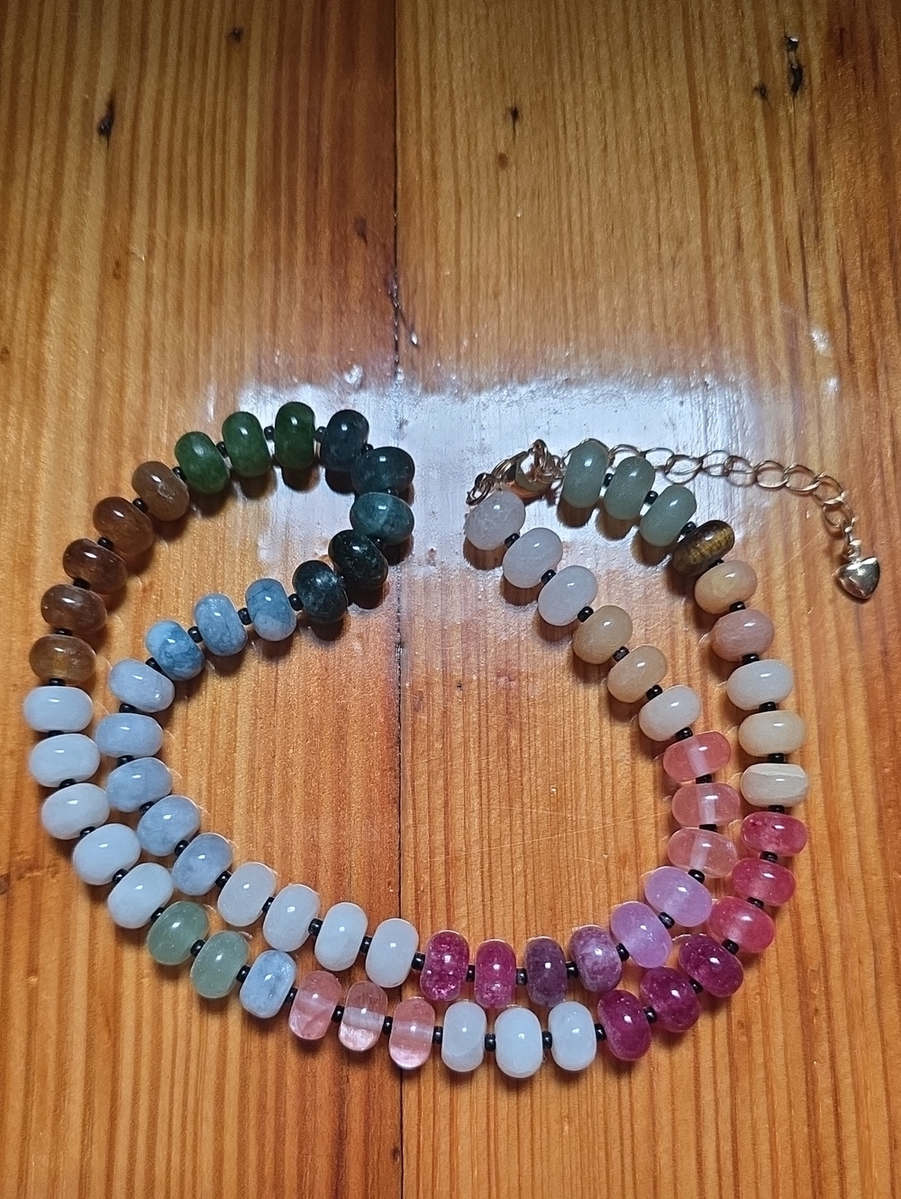 Three Bird Nest Glass Beaded Necklace with Gradient Gemstone Rondelles